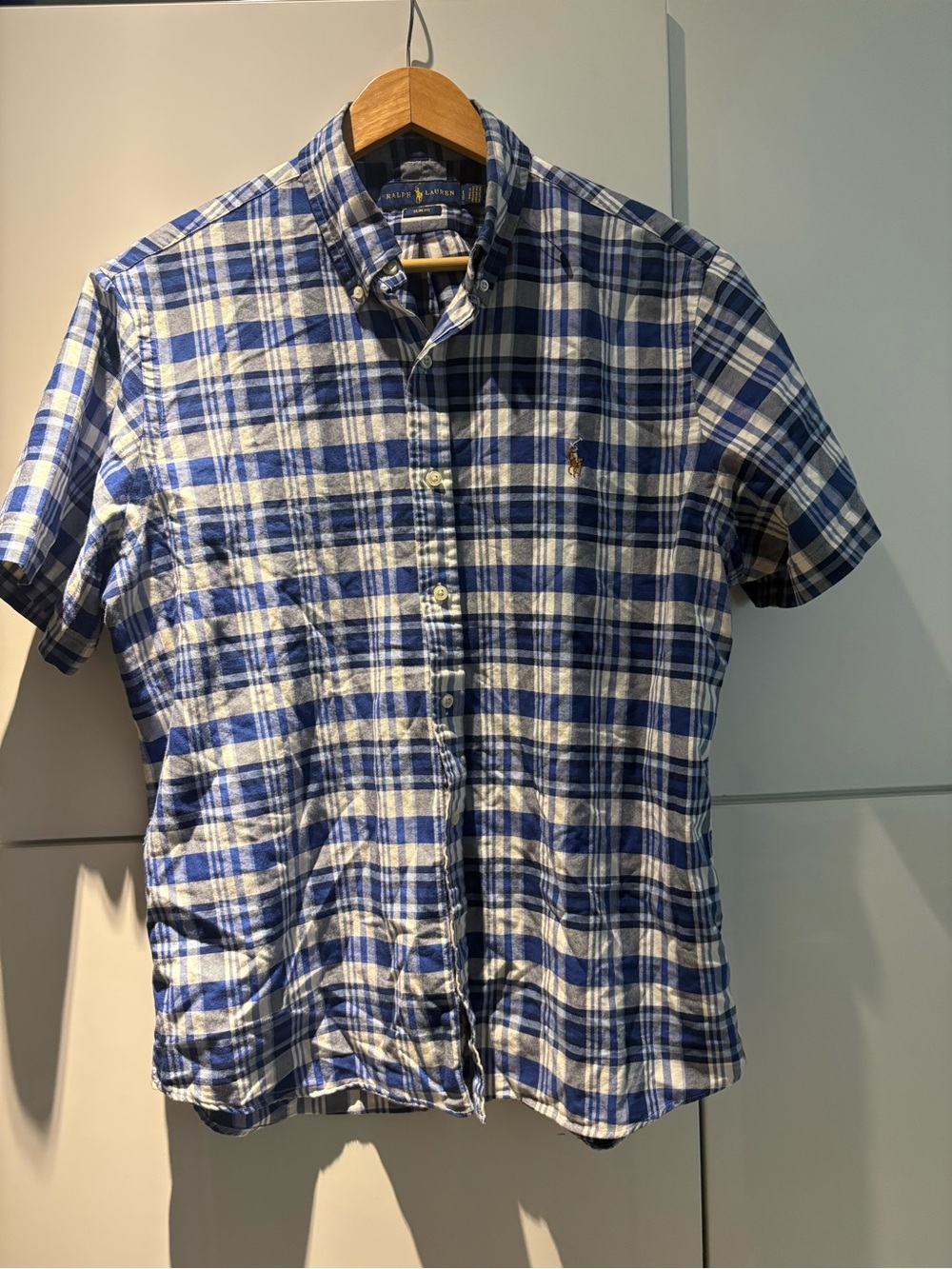 Polo by Ralph Lauren Blue and White Plaid Short-Sleeve Shirt Large